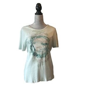 Nicole Miller‎ Graphic Tee Beach Tropical Vacation T-Shirt Top Women's L